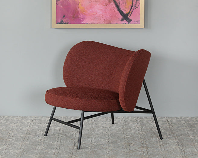 Curved Garnet Lounge Chair On Ebony Iron Frame