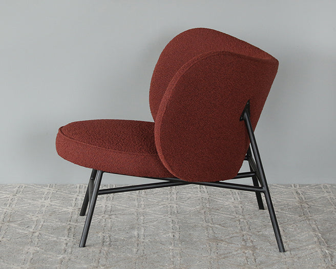 Curved Garnet Lounge Chair On Ebony Iron Frame