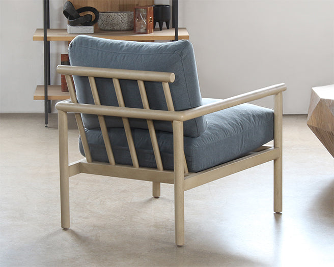 Slate Blue Lounge Chair With Light Wood Frame