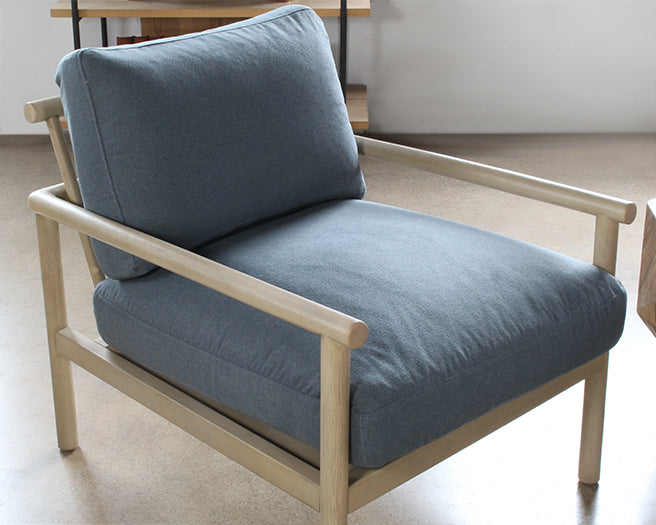 Slate Blue Lounge Chair With Light Wood Frame