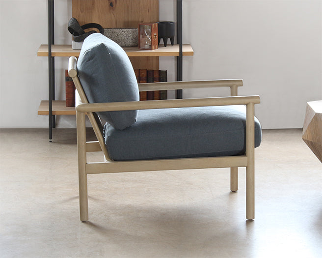Slate Blue Lounge Chair With Light Wood Frame