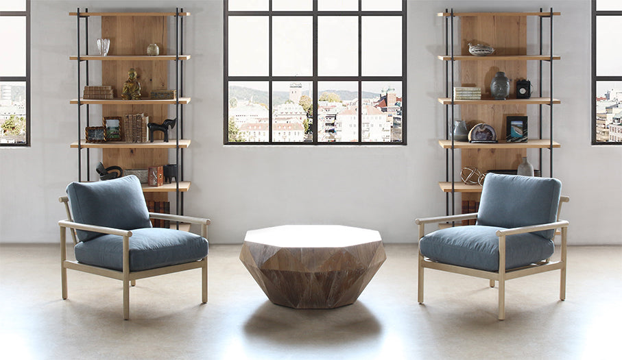 Slate Blue Lounge Chair With Light Wood Frame