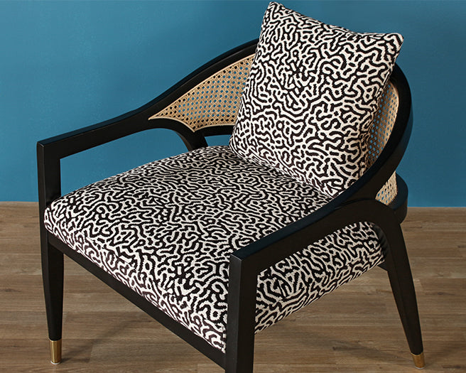 Black And White Maze Fabric Lounge Chair With Cane