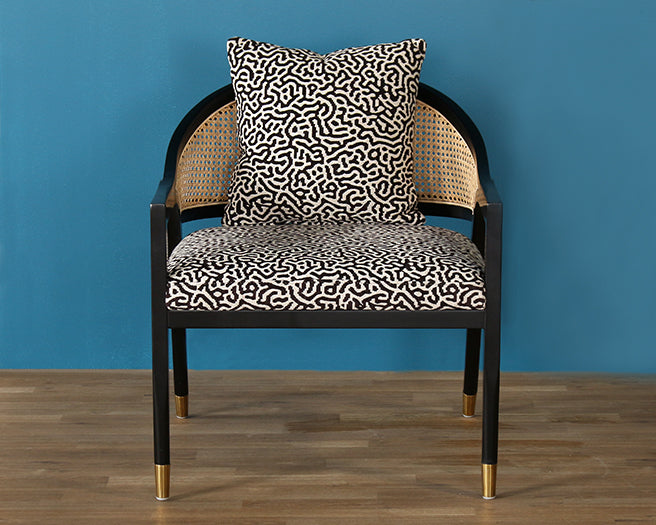 Black And White Maze Fabric Lounge Chair With Cane
