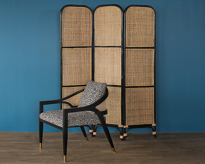 Black Rattan And Cane 3 Panel Screen