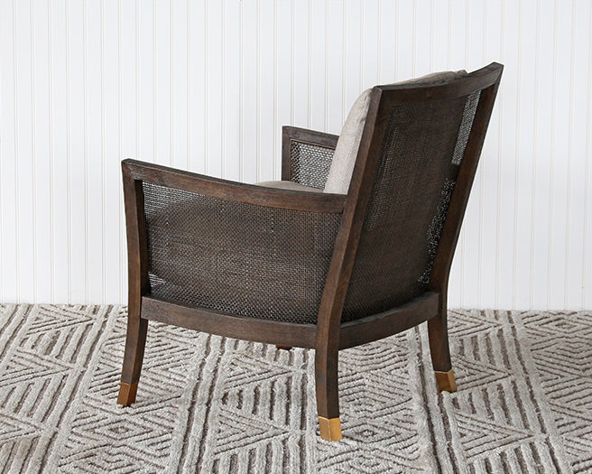 Linen And Cane Lounge Chair With Brass Capped Feet