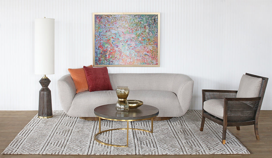 Linen And Cane Lounge Chair With Brass Capped Feet