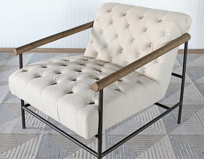 Ivory Gunmetal & Wood Lounge Chair