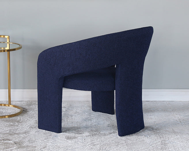 Deep Blue Boucle Three Leg Lounge Chair