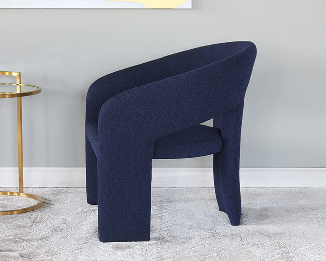 Deep Blue Boucle Three Leg Lounge Chair