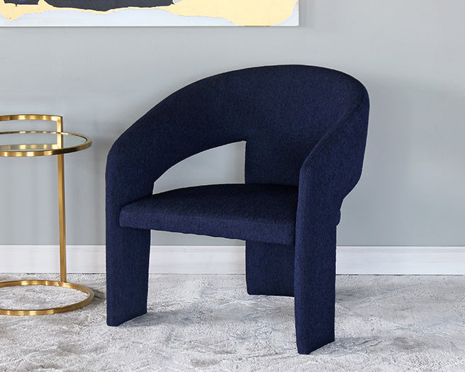 Deep Blue Boucle Three Leg Lounge Chair