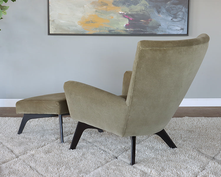 Green Velvet Lounge Chair and Ottoman