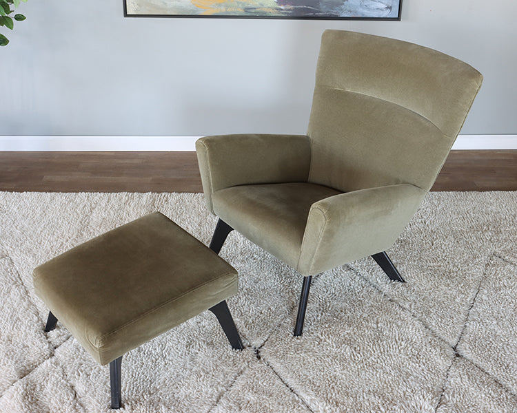 Green Velvet Lounge Chair and Ottoman