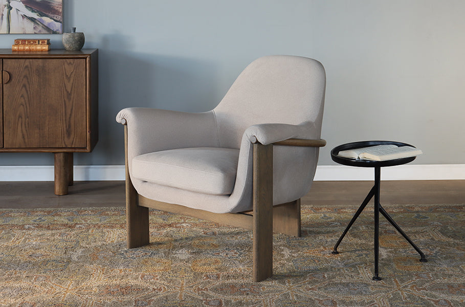 Curved Lounge Chair in Flax with Danish Wood Frame
