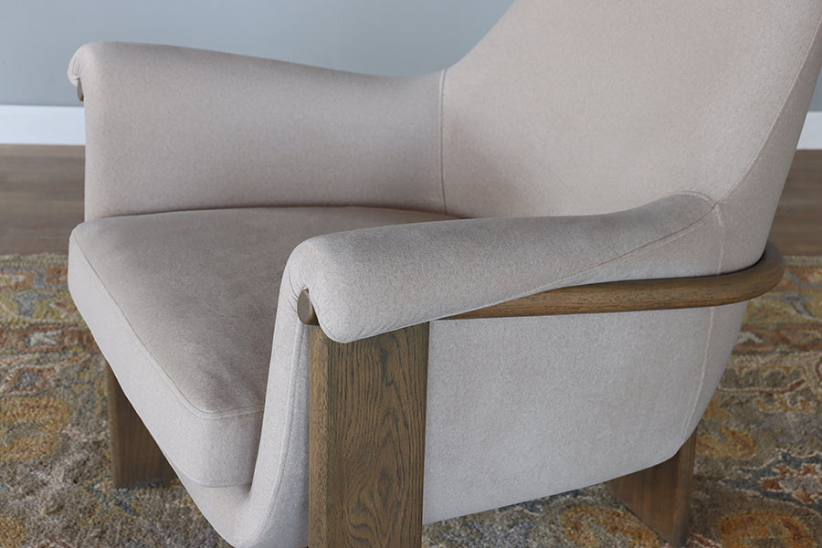 Curved Lounge Chair in Flax with Danish Wood Frame