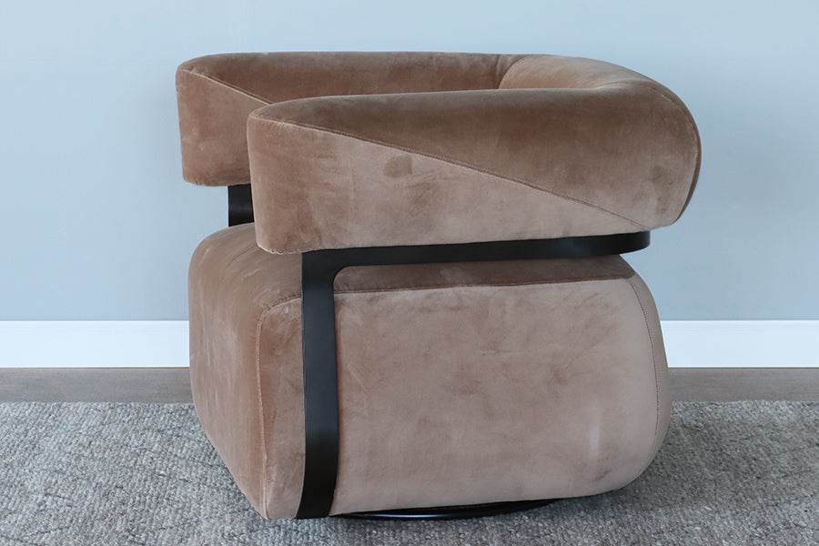 Fawn Velvet Bolster Swivel Lounge Chair