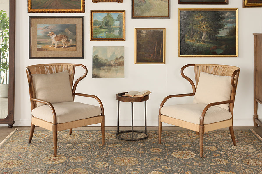 Rush and Oak Wing Back Style Lounge Chair
