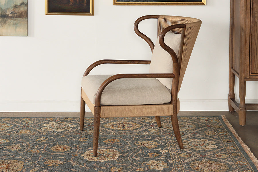 Rush and Oak Wing Back Style Lounge Chair