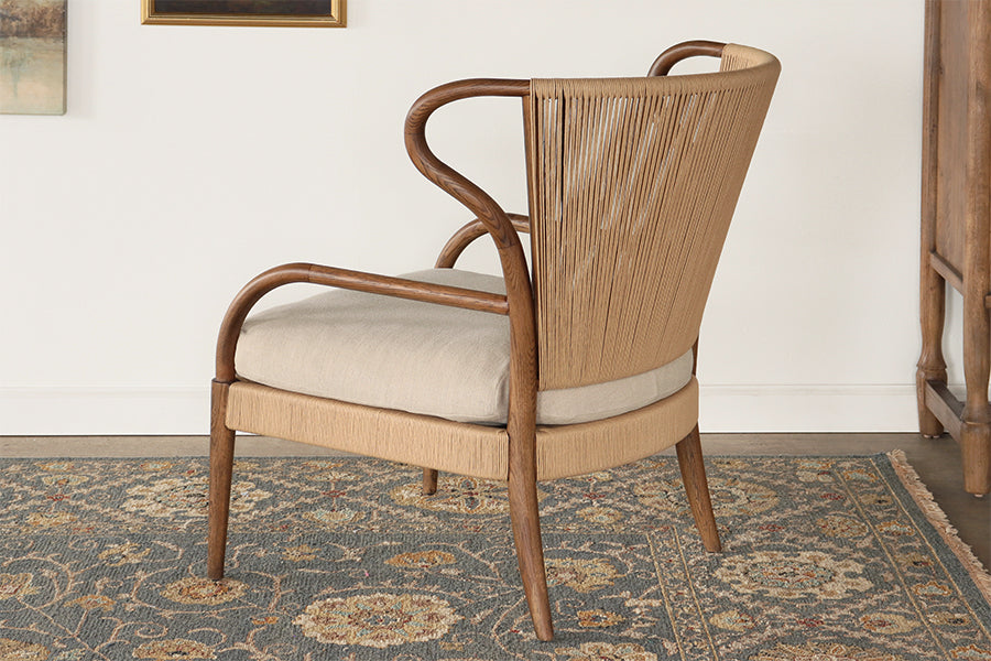 Rush and Oak Wing Back Style Lounge Chair