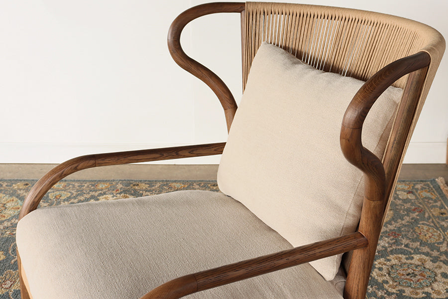 Rush and Oak Wing Back Style Lounge Chair