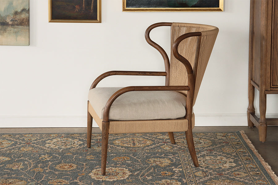 Rush and Oak Wing Back Style Lounge Chair