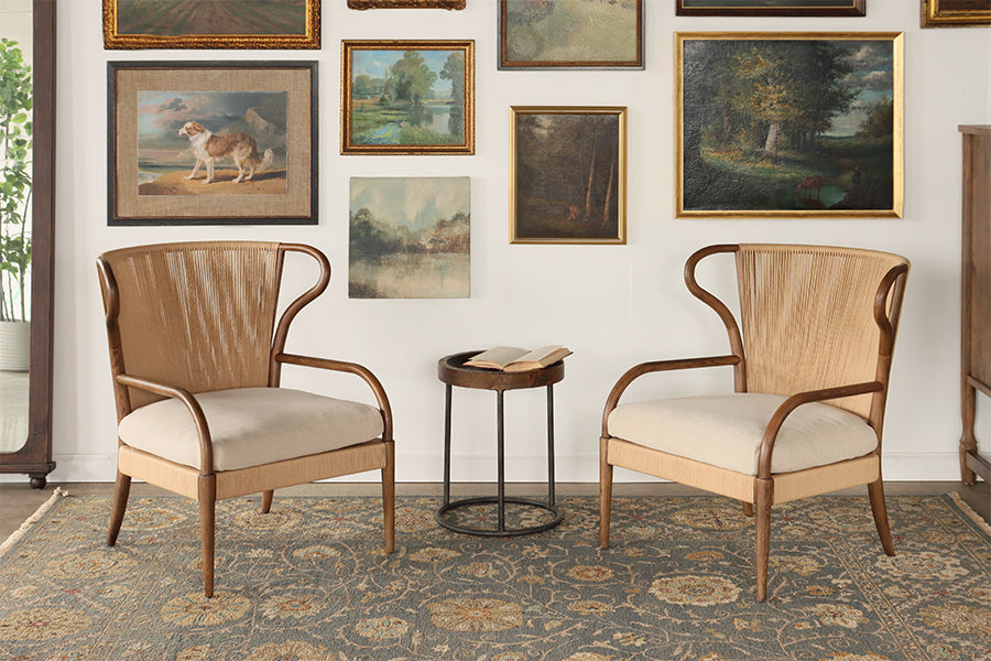 Rush and Oak Wing Back Style Lounge Chair