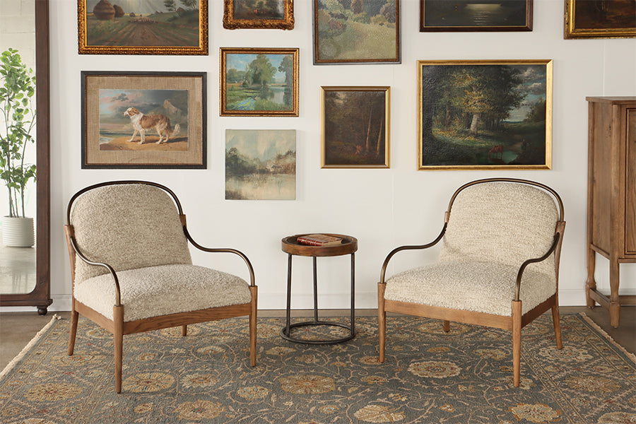 Burnished Brass and Stone Boucle Lounge Chair