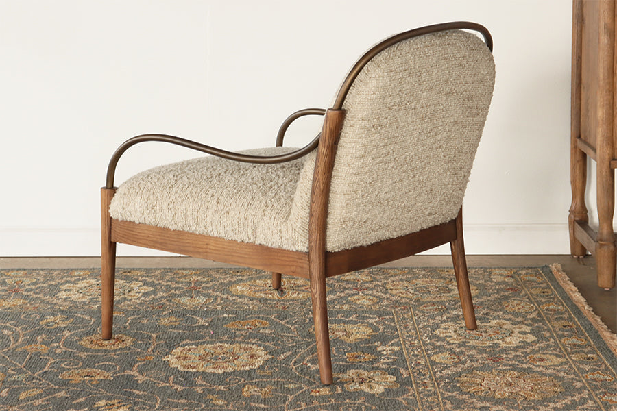 Burnished Brass and Stone Boucle Lounge Chair