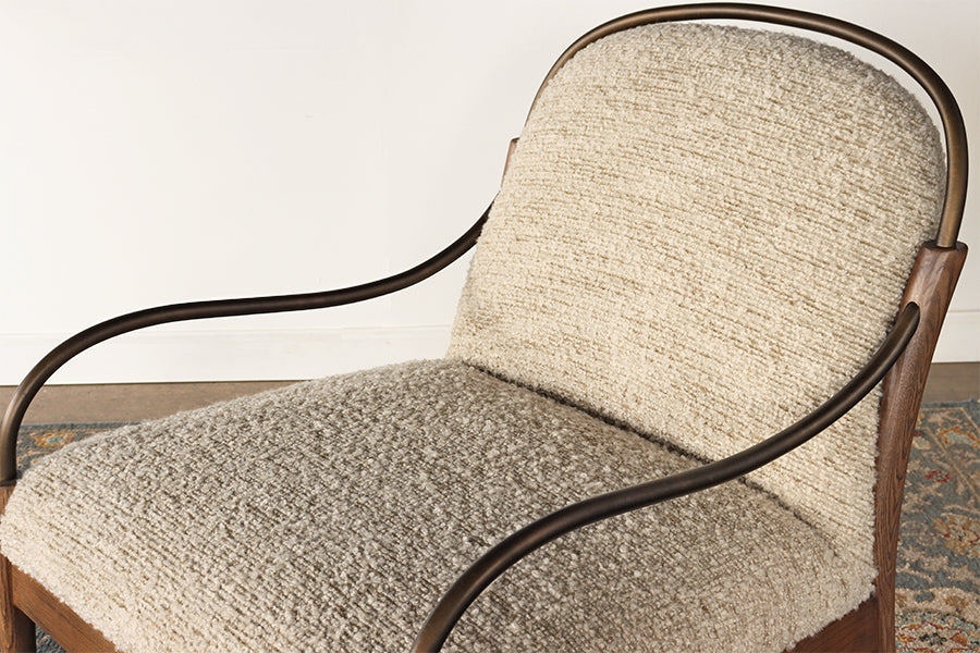 Burnished Brass and Stone Boucle Lounge Chair