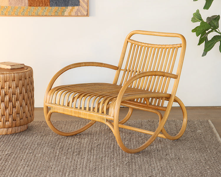 Hand Coiled Rattan Lounge Chair with Arms