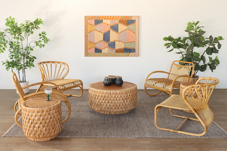 Hand Coiled Rattan Armless Lounge Chair