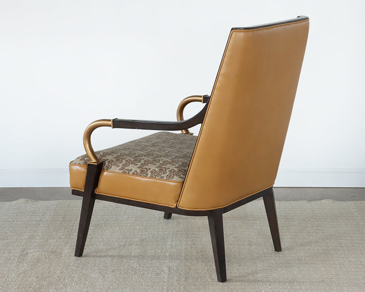 Upholstered Lounge Chair with Brass Gooseneck Arm