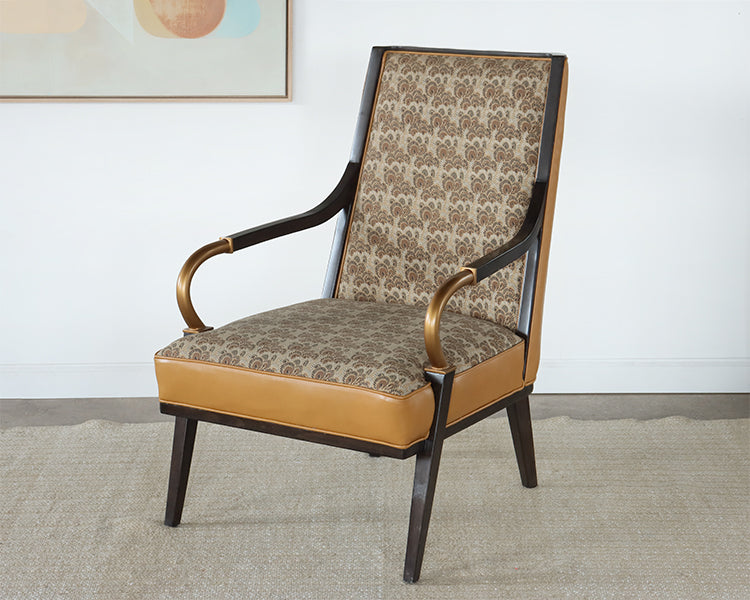 Upholstered Lounge Chair with Brass Gooseneck Arm