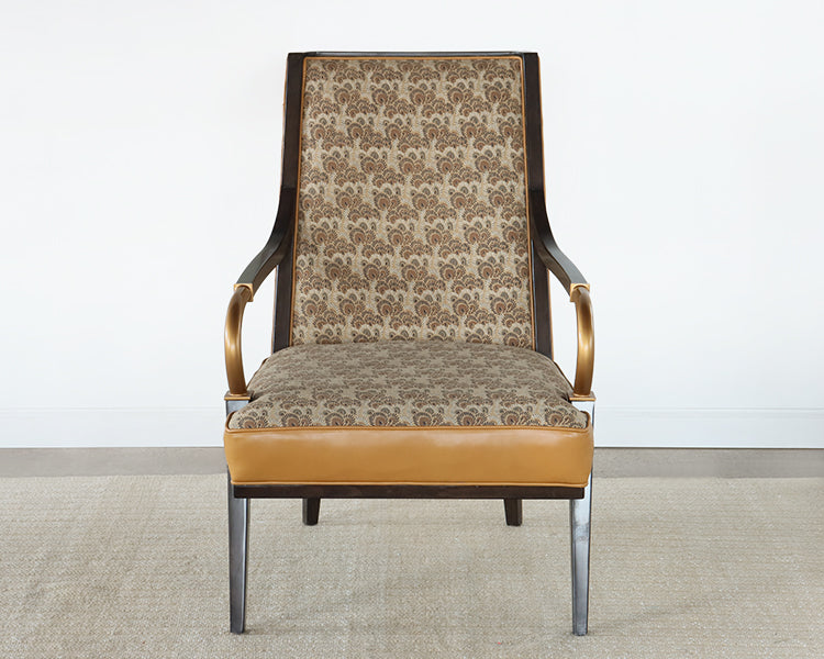 Upholstered Lounge Chair with Brass Gooseneck Arm