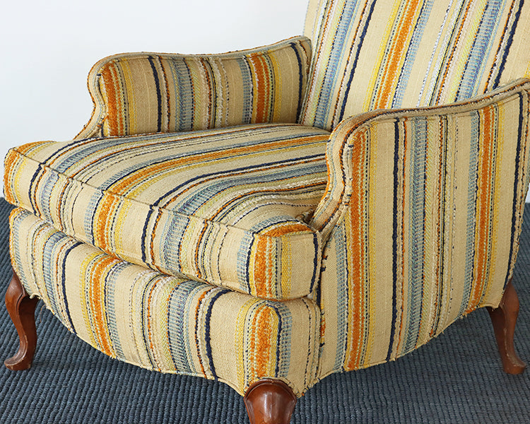 Vintage Yellow & Blue Striped Lounge Chair