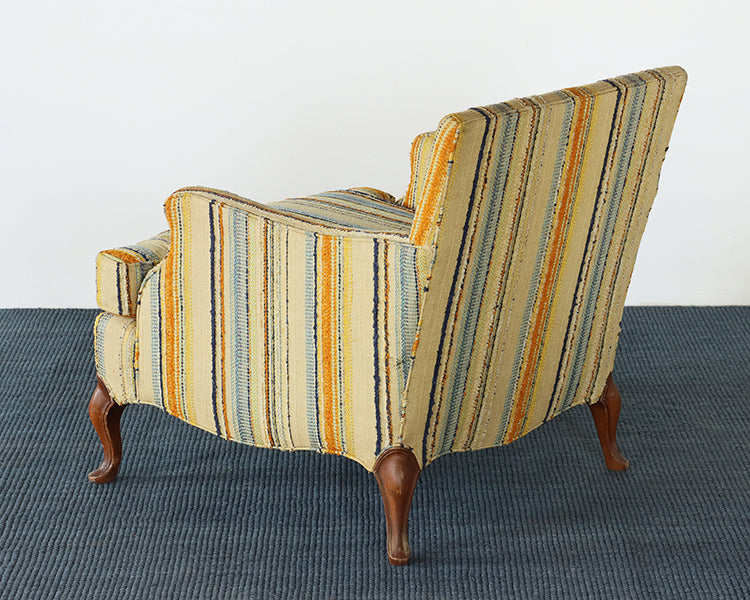Vintage Yellow & Blue Striped Lounge Chair