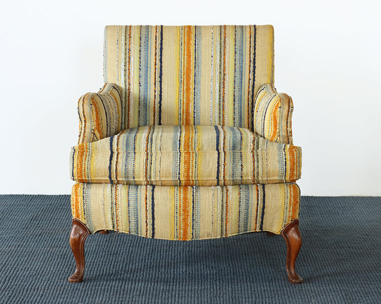 Vintage Yellow & Blue Striped Lounge Chair