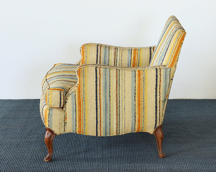 Vintage Yellow & Blue Striped Lounge Chair