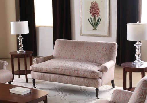 LS109 Blush Damask Loveseat with 3 Matching Throw Pillows
