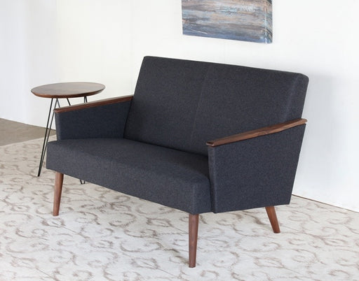 LS117 Gray Wool Loveseat with American Walnut Arms and Legs