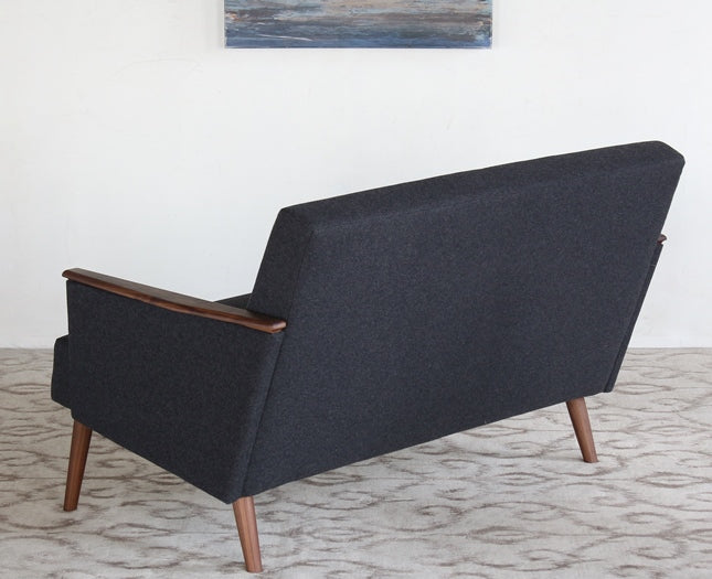 LS117 Gray Wool Loveseat with American Walnut Arms and Legs