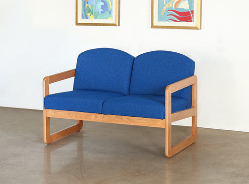 LS148 Natural Oak Loveseat in Blue Upholstery