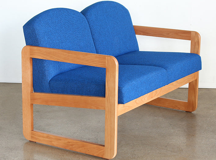 LS148 Natural Oak Loveseat in Blue Upholstery