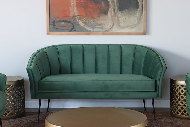 Moss Velvet Green Channeled Back Loveseat