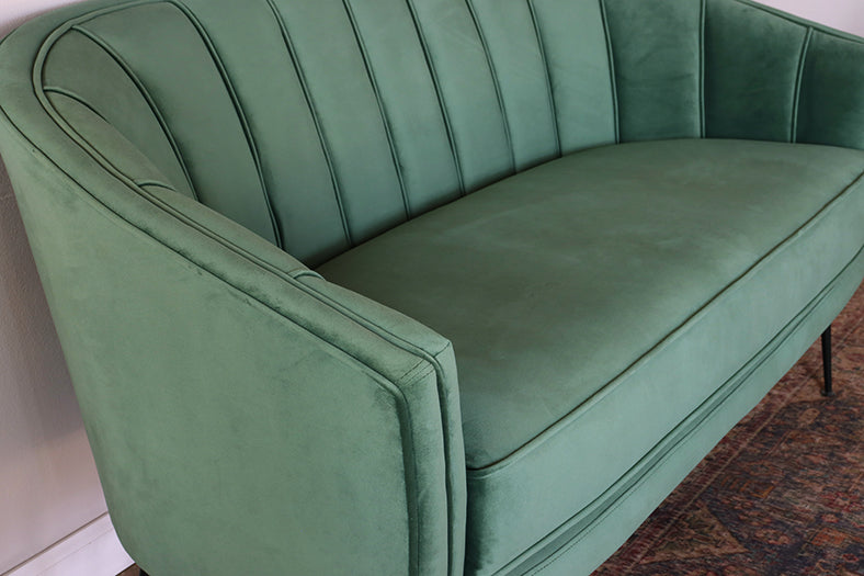 Moss Velvet Green Channeled Back Loveseat