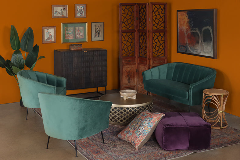 Moss Velvet Green Channeled Back Loveseat