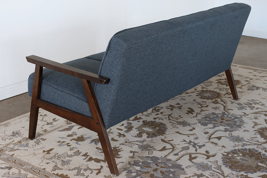 Blue Loveseat with Wood Arms