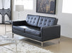 LS86 Black Leather Knoll Style Loveseat 