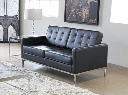 LS86 Black Leather Knoll Style Loveseat 