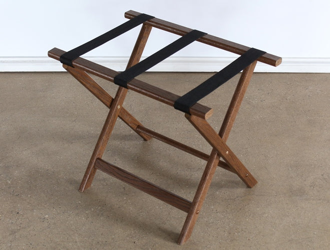 LUG03 Oak Folding Luggage Rack with Black Straps
